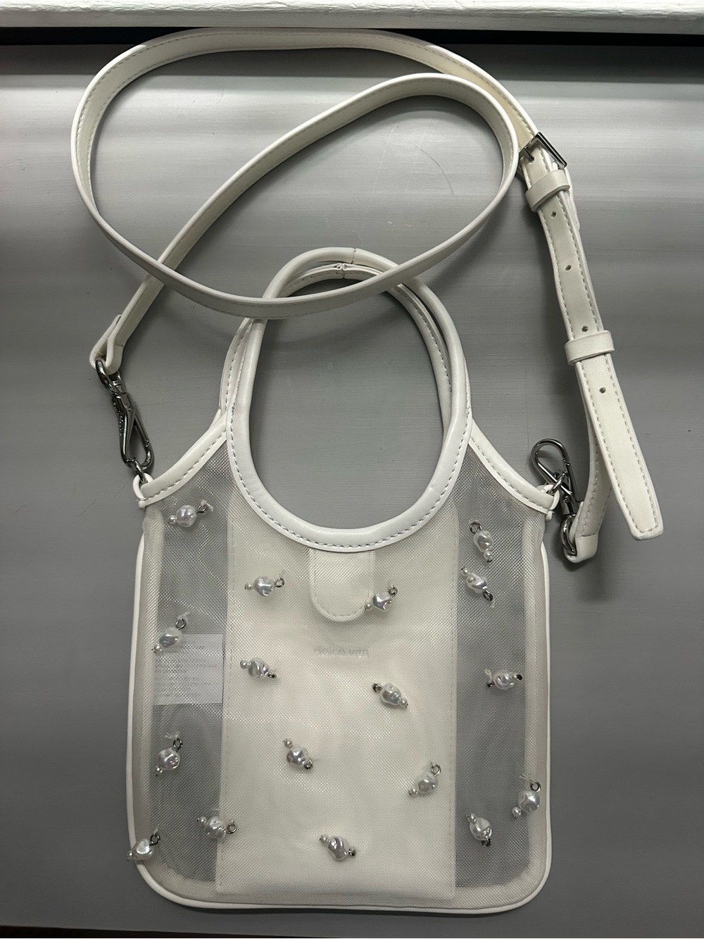 White Pearl-Embellished Mesh Shoulder Bag - Dolce Vita (pristine - WORN ONCE)